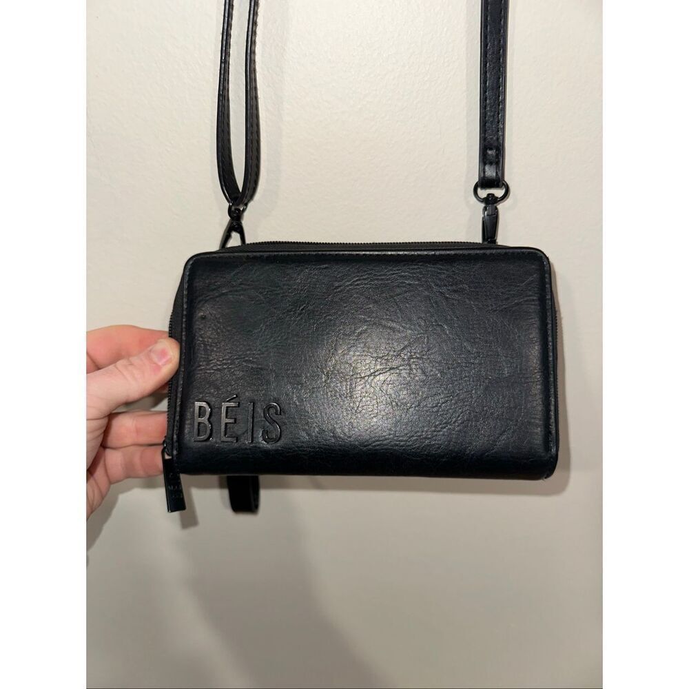 Beis Black Travel Zip Wallet Crossbody  Vegan Leather - Picture 2 of 5